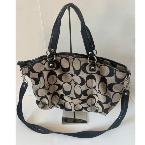 Coach Y2K Gray Black Poppy Rocker Logo Signature Patent Handle Satchel Tote Bag - Picture 2 of 8